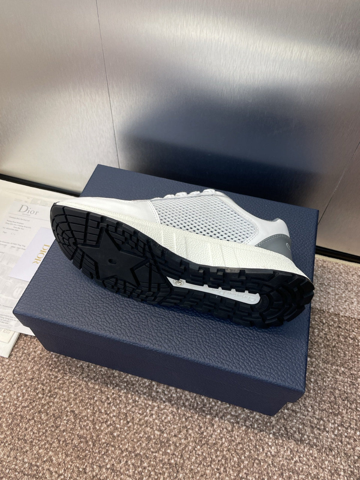 DIOR 25S D-RUN'N COUPLE SNEAKERS IN WHITE GRAY CALFSKIN AND MESH