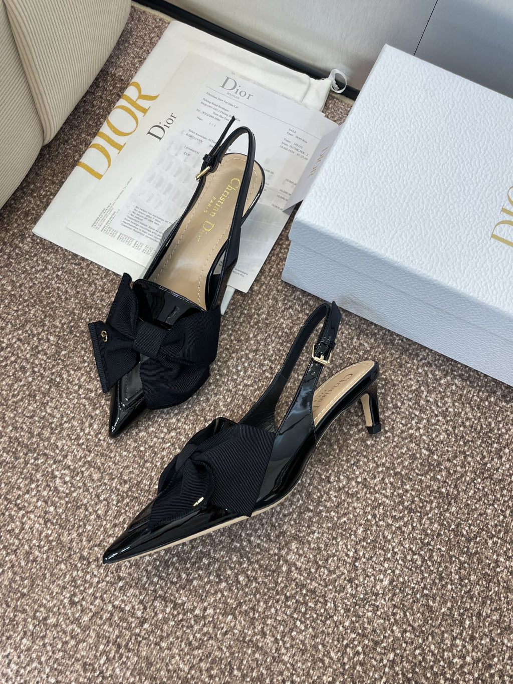 DIOR 25S SLINGBACK PUMP 55MM IN BLACK PATENT CALFSKIN AND GROSGRAIN