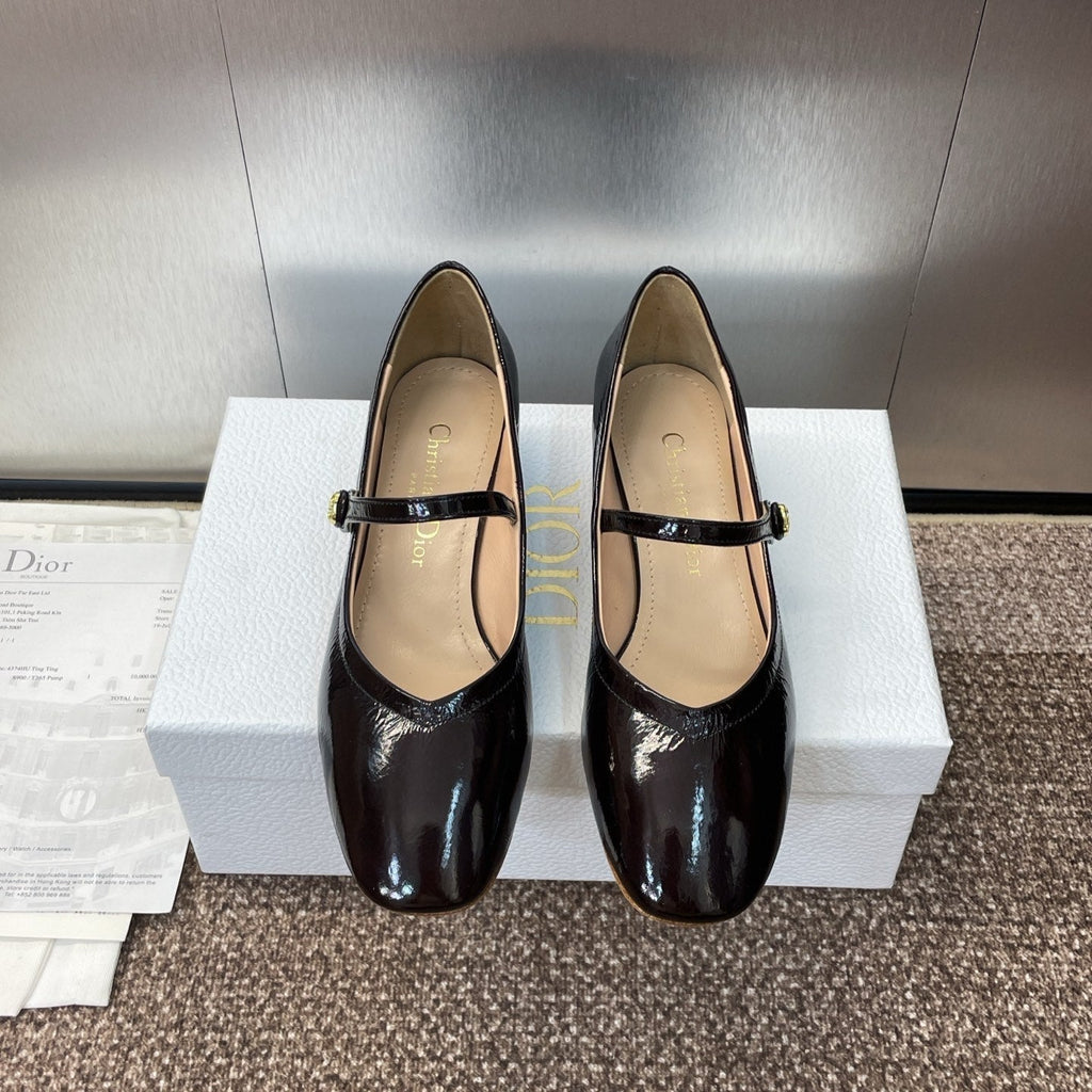 DIOR 25S ROUND-TOE MARY JANE BALLET FLATS IN DARK BROWN CALFSKIN