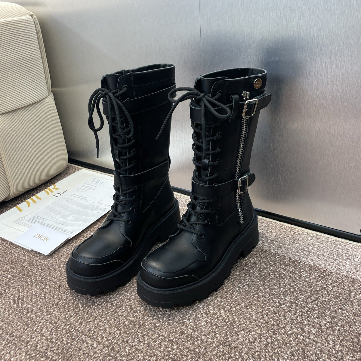 DIOR 25S D-MAJOR SERIES PUNK BOOTS 45MM IN BLACK CALFSKIN