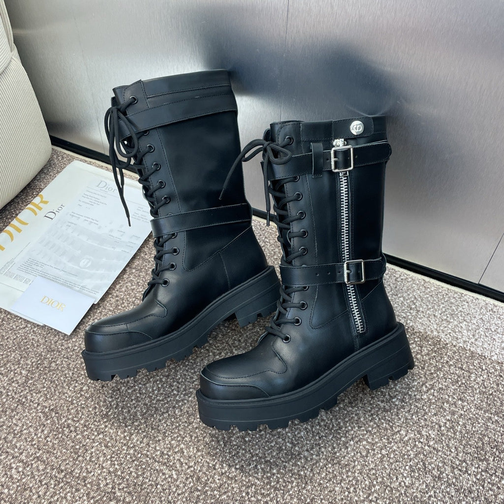 DIOR 25S D-MAJOR SERIES PUNK BOOTS 45MM IN BLACK CALFSKIN