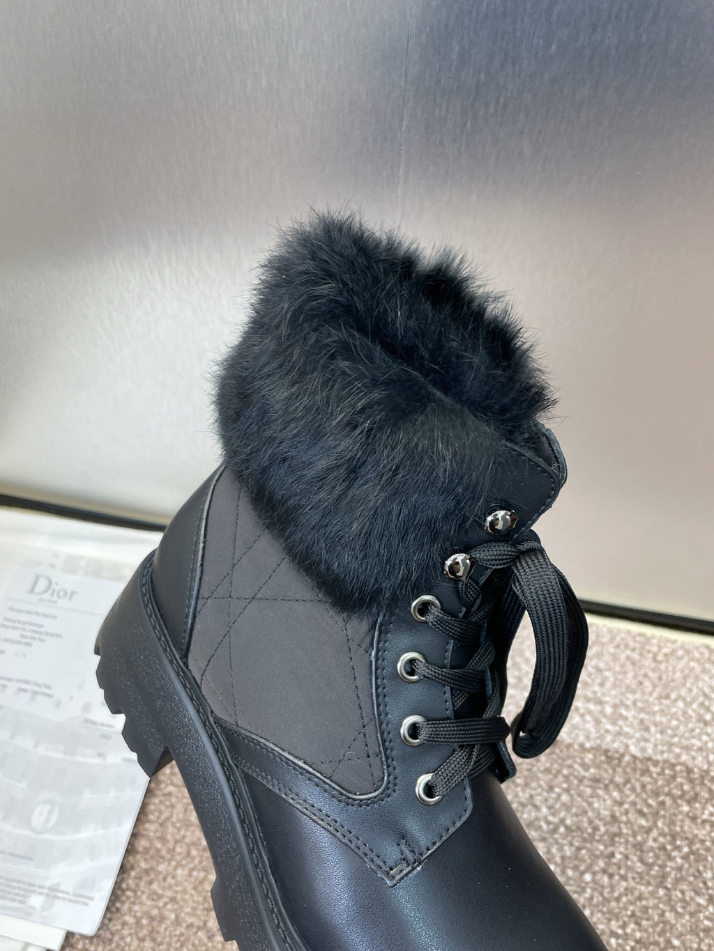 DIOR 25S D-MAJOR ANKLE BOOTS WICKER STYLE 35MM IN BLACK CALFSKIN AND CANVAS