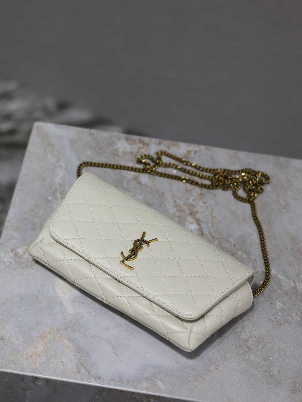 YSL 25S SAINT LAURENT GABY 19 IN BLANC VINTAGE QUILTED CALFSKIN GOLD HARDWRE