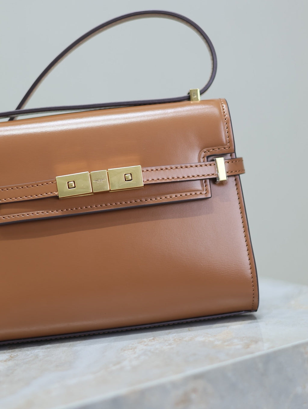 YSL 25S MINI MANHATTAN 19 IN BROWN CALFSKIN GOLD HARDWRE