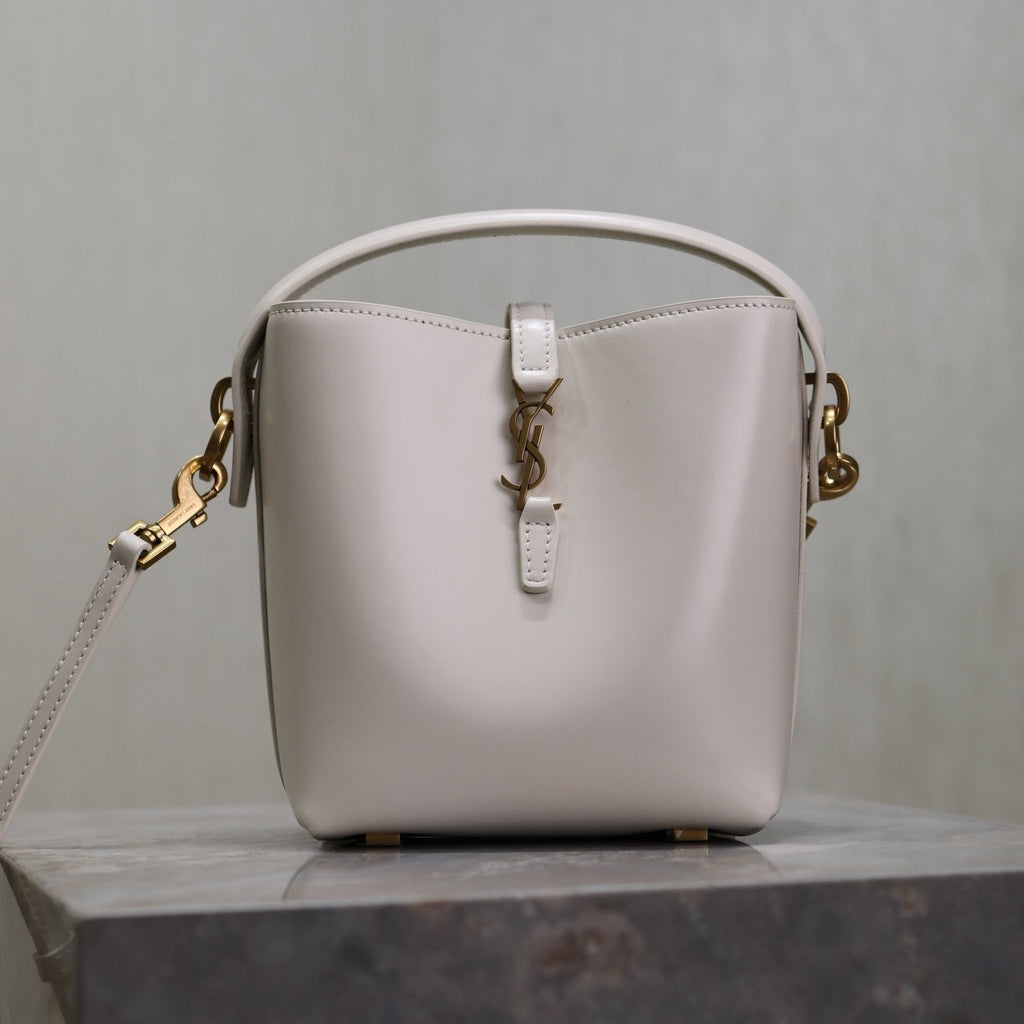 YSL 25S LE 37 MINI 15 IN DUSTY GRAY CALFSKIN GOLD HARDWARE