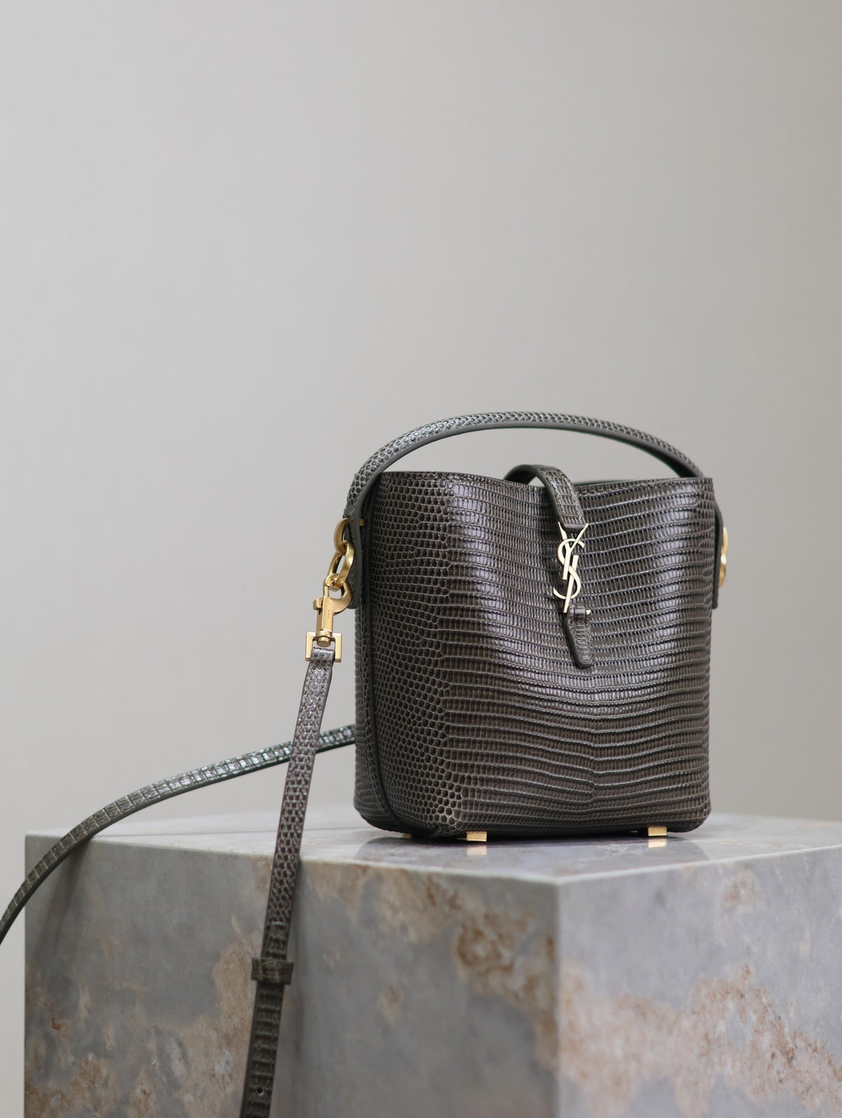 YSL 25S LE 37 MINI 15 IN BROWN LIZARD PATTERN CALFSKIN GOLD HARDWRE