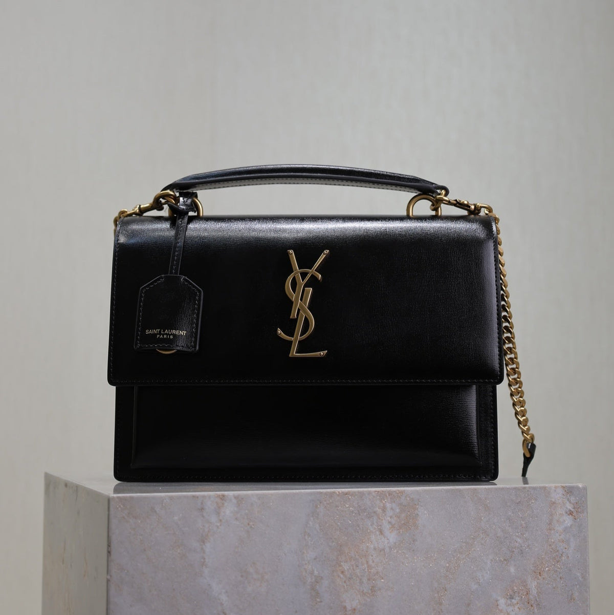 YSL 25S SUNSET MM 25 IN BLACK CALFSKIN GOLD HARDWARE