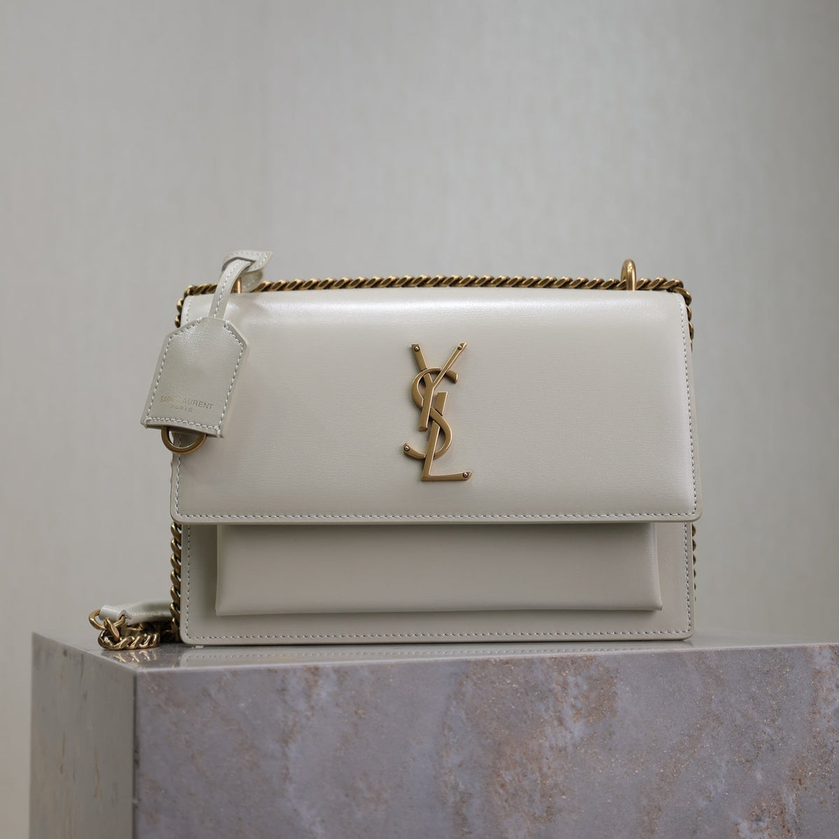 YSL 25S SUNSET BAG 22 IN IVORY CALFSKIN GOLD HARDWRE