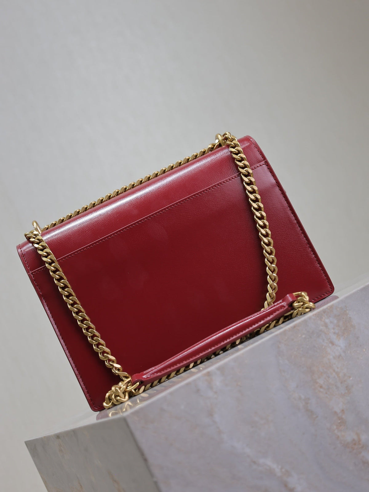 YSL 25S SUNSET BAG 22 IN CRIMSON RED CALFSKIN GOLD HARDWARE