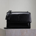 YSL 25S SUNSET BAG 22 IN BLACK CALFSKIN BLACK HARDWRE