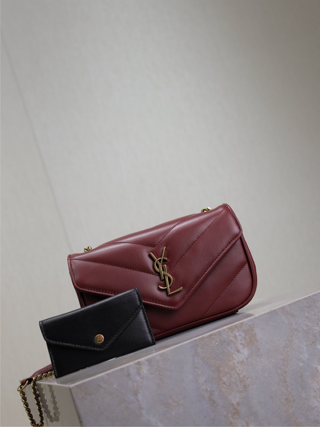 LOULOU MINI 20 IN BURGUNDY RED SHEEPSKIN GOLD HARDWARE