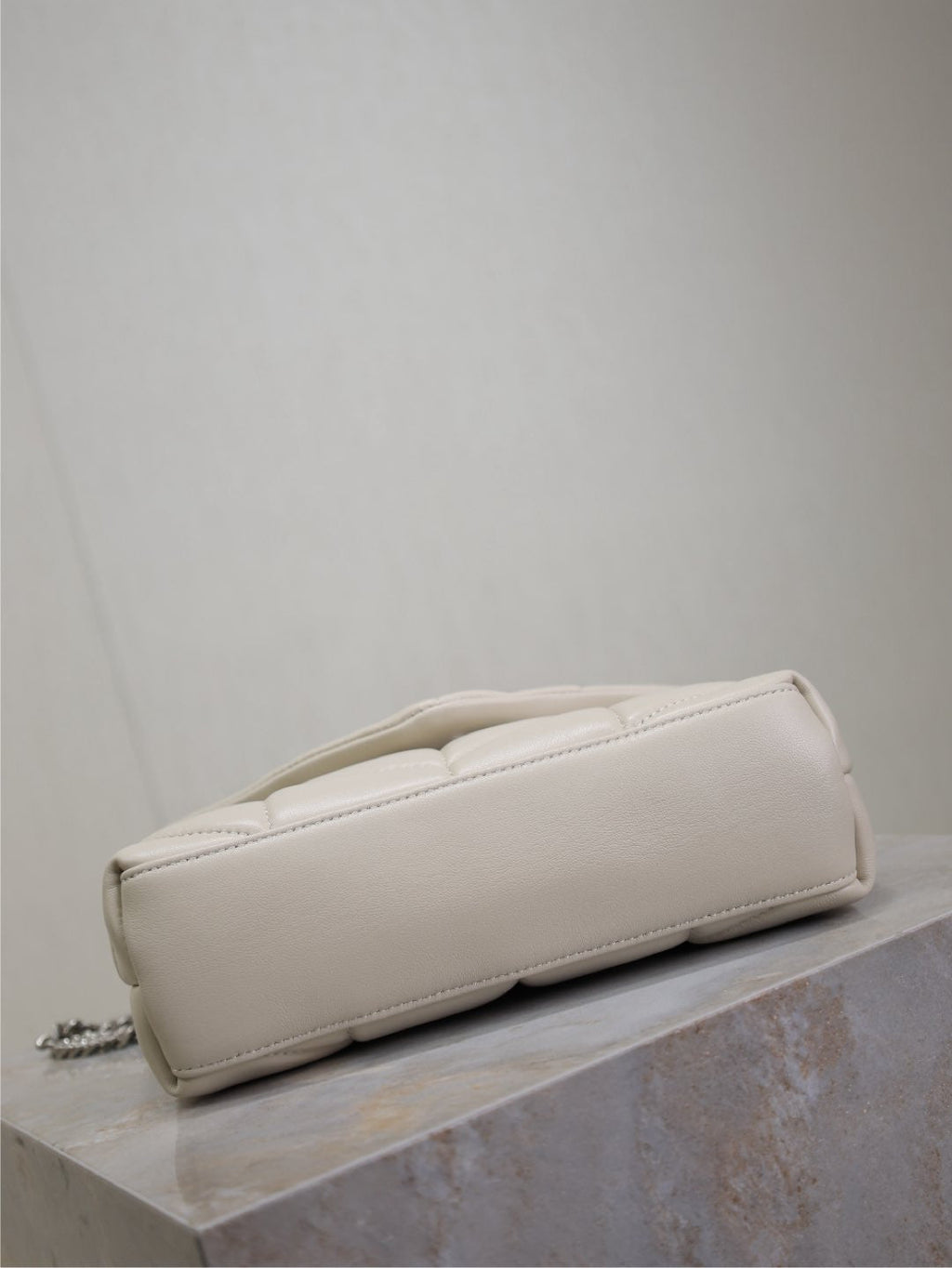 YSL 25S LOULOU PUFFER MINI 23 IN SMOKEY TAUPE CALFSKIN SILVER HARDWRE