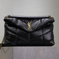 YSL 25S LOULOU PUFFER GM 35 IN BLACK CALFSKIN GOLD HARDWRE