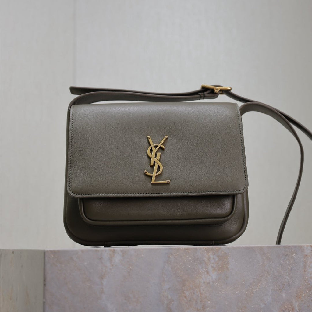 YSL 25S NIKI BABY 22 IN DARK OLIVE BROWN CALFSKIN GOLD HARDWARE